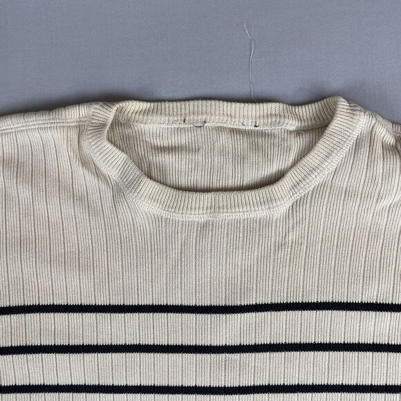 Polo Jeans Ralph Lauren Crewneck Tight Knit Sweater Men's M Beige Black Striped - Picture 10 of 13